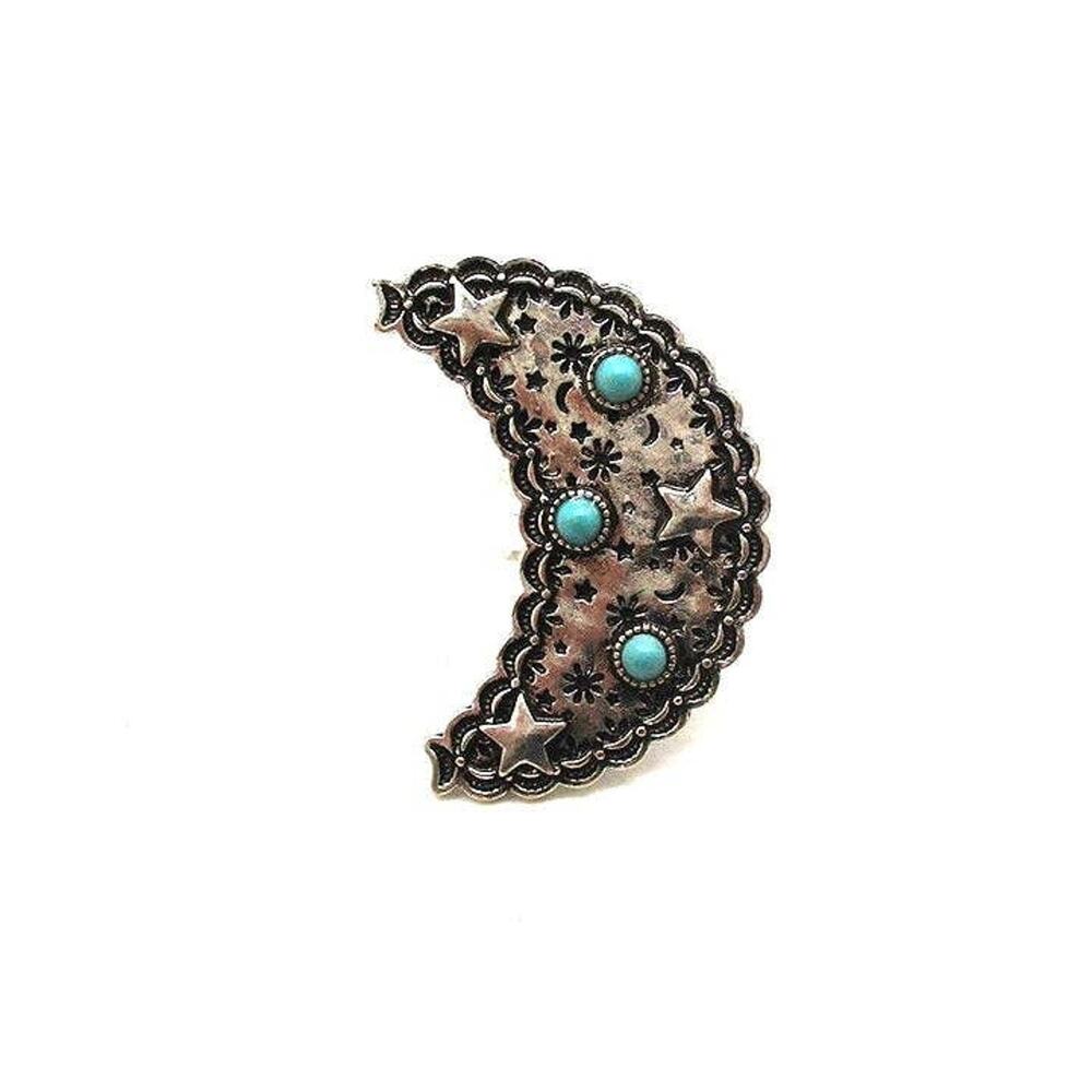WESTERN MOON AND STAR TURQUOISE CUFF RING